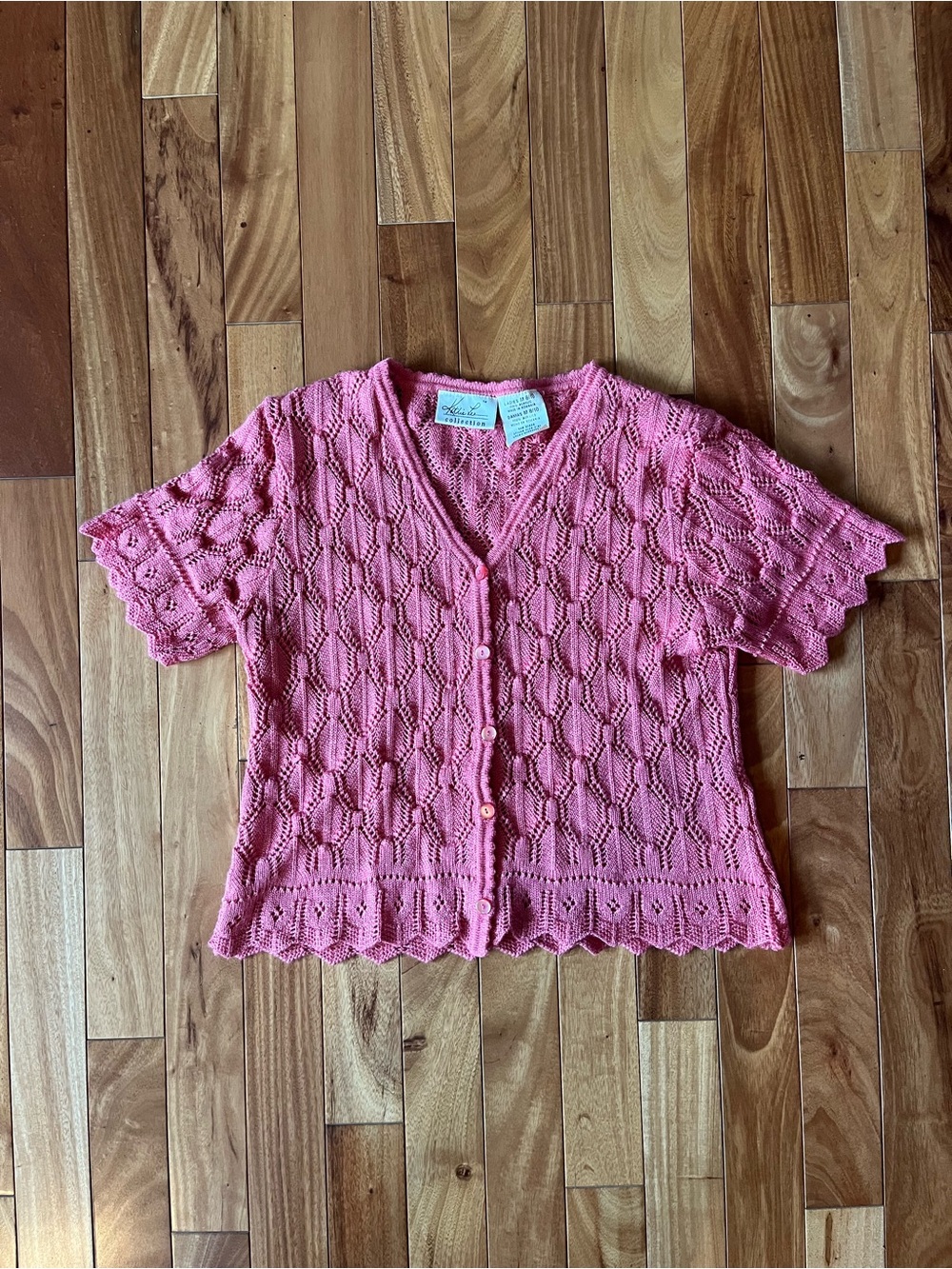 Pink Crochet Button-Up Cardigan